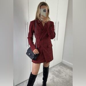 Zara Red Plaid Double-Breasted Blazer romper